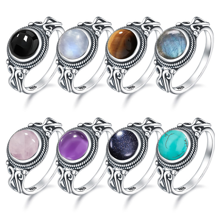 Turquoise Stone Ring - خاتم فضة عيار 925 عتيق الطراز