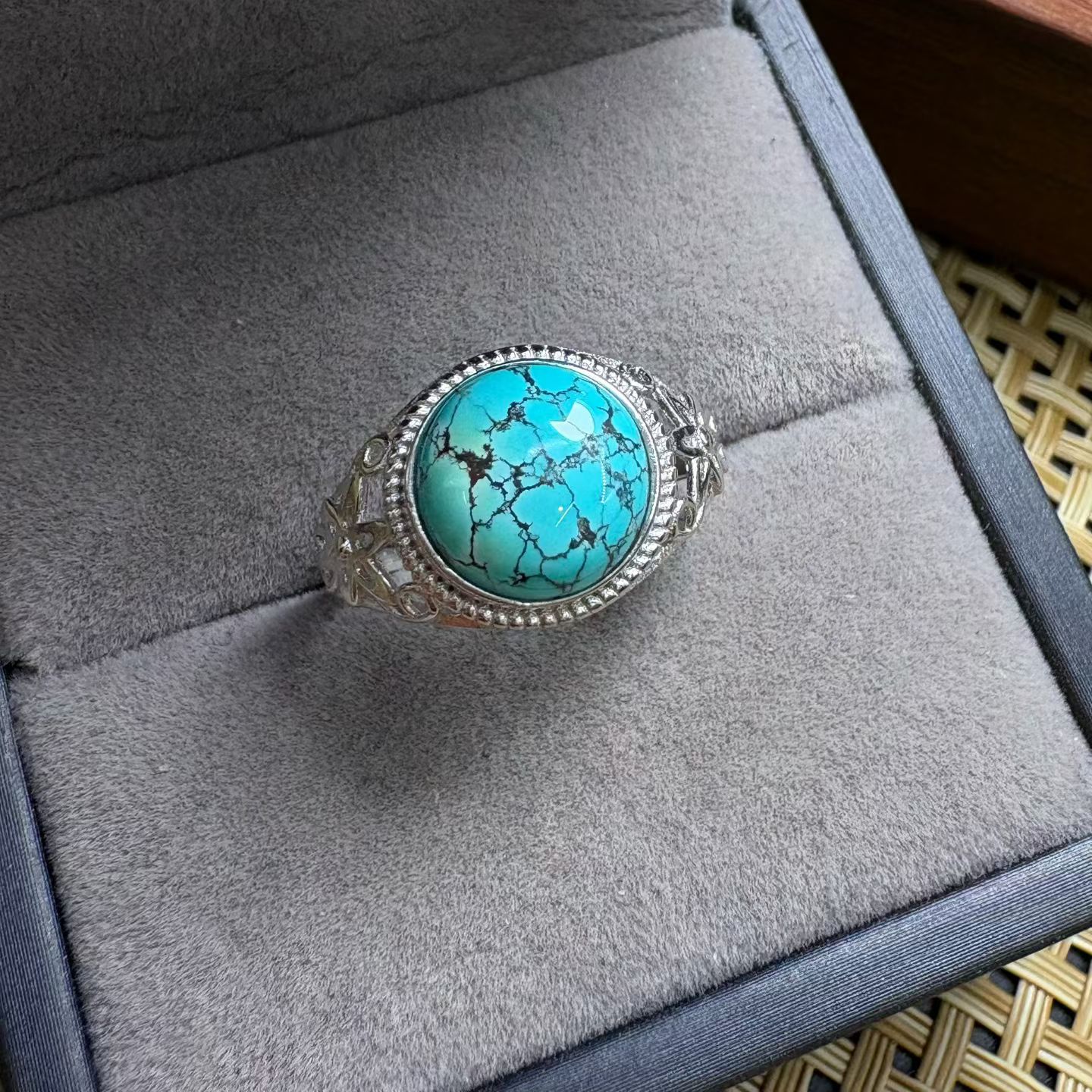Turquoise Stone Ring - خاتم فينجباوو من الفيروز الطبيعي، بيضاوي