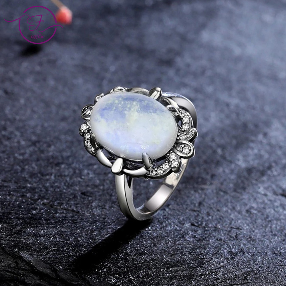Turquoise Stone Ring - خمر Moonstone خواتم للنساء الرجال 10*14