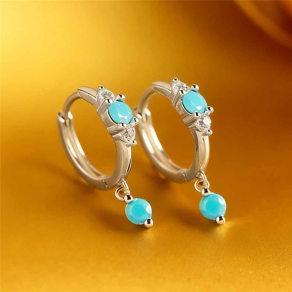Turquoise Stone Ring - أقراط دائرية لطيفة للنساء مصنوعة من