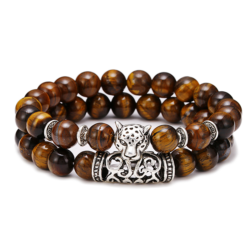 Gemstone Bracelet Healing - قسط 2 قطعة/المجموعة ليوبارد مطرز الرجال