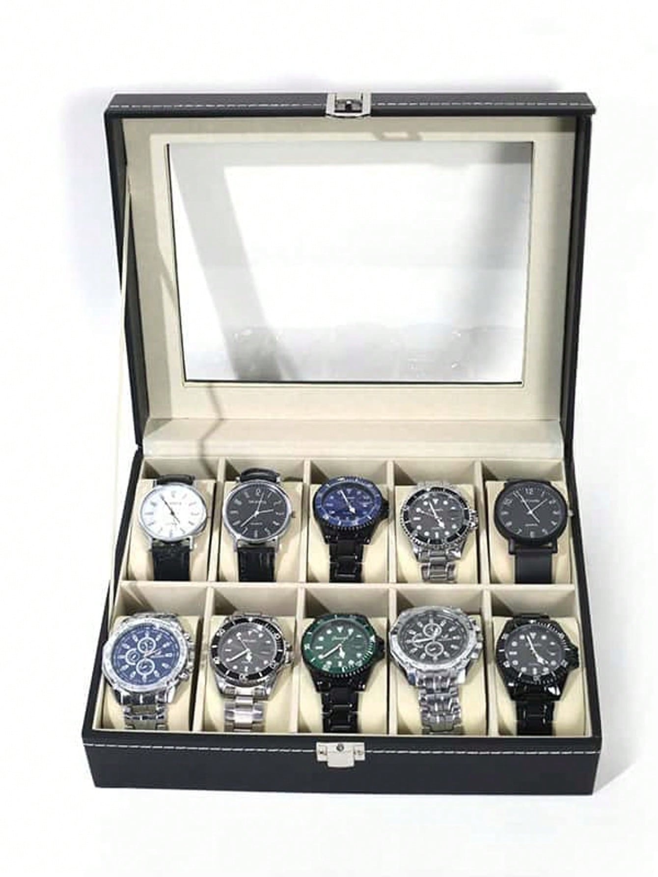 Jewelry Watches For Men - صندوق ساعات جلدي مع قفل، علبة