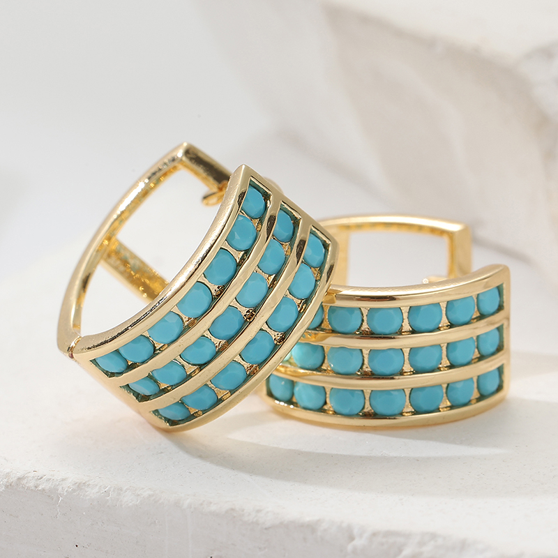 Turquoise Stone Ring - أقراط دائرية مربعة الشكل مرصعة بالفيروز