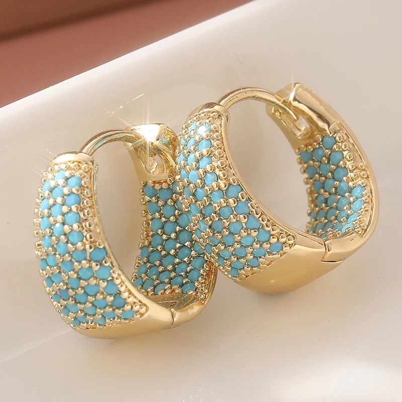 Turquoise Stone Ring - أقراط دائرية فاخرة مرصعة باللون الأزرق