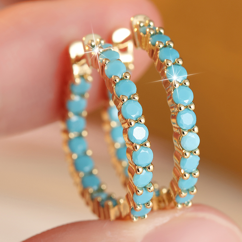 أقراط نسائية دائرية مرصعة بحجر - مراجعة Turquoise Stone Ring وسعره