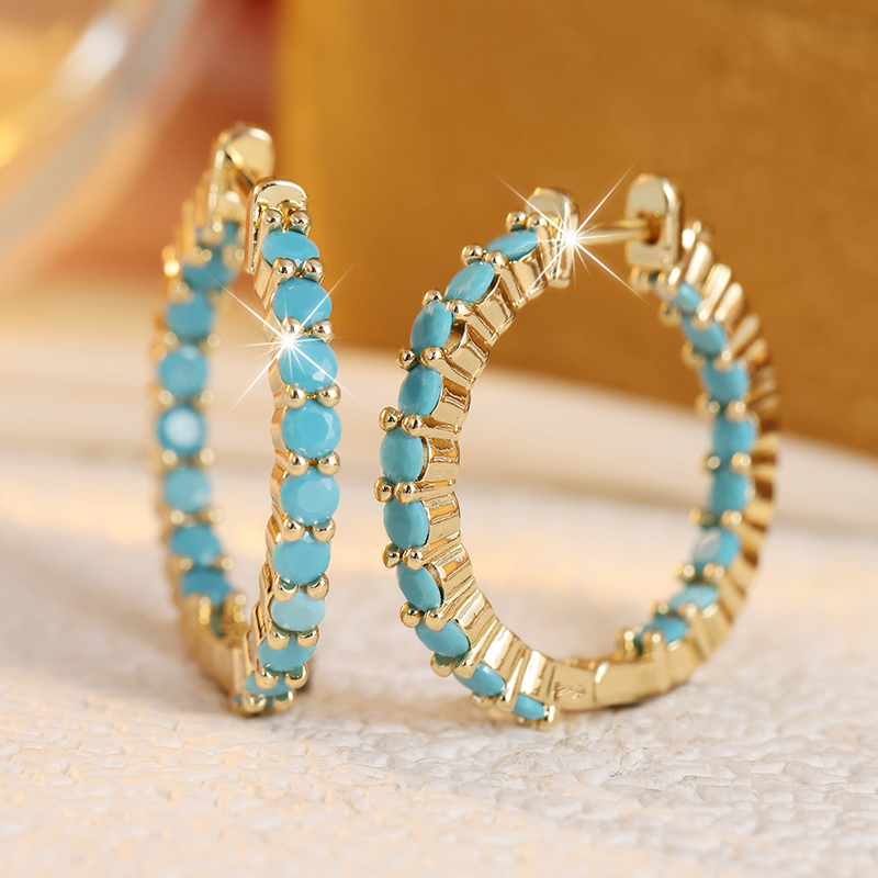 أقراط نسائية دائرية مرصعة بحجر - مراجعة Turquoise Stone Ring وسعره