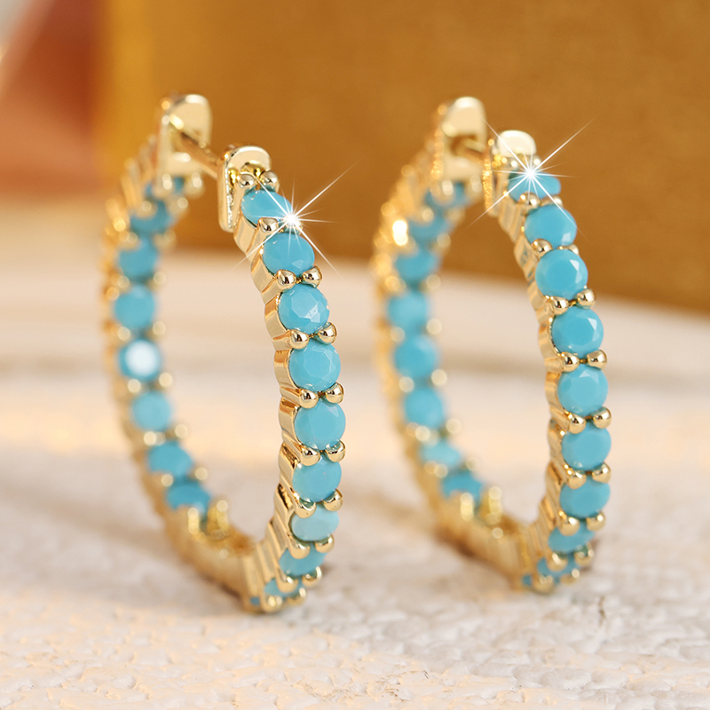 أقراط نسائية دائرية مرصعة بحجر - مراجعة Turquoise Stone Ring وسعره
