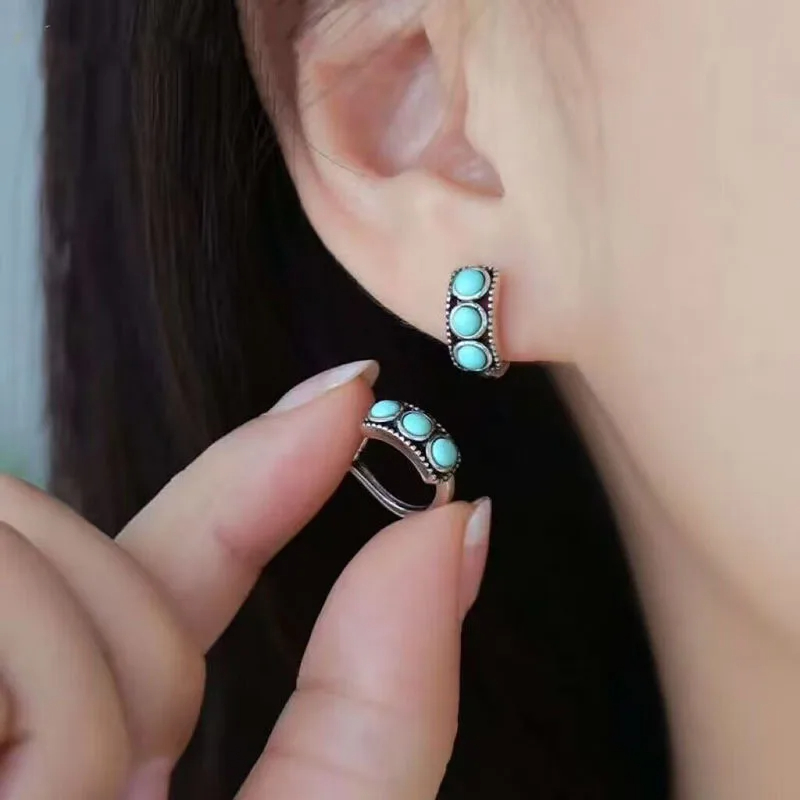 أقراط دائرية عتيقة الطراز من ا - مراجعة Turquoise Stone Ring وسعره
