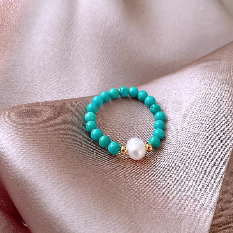 جديد وصول العصرية لؤلؤ المياه  - مراجعة Turquoise Stone Ring وسعره