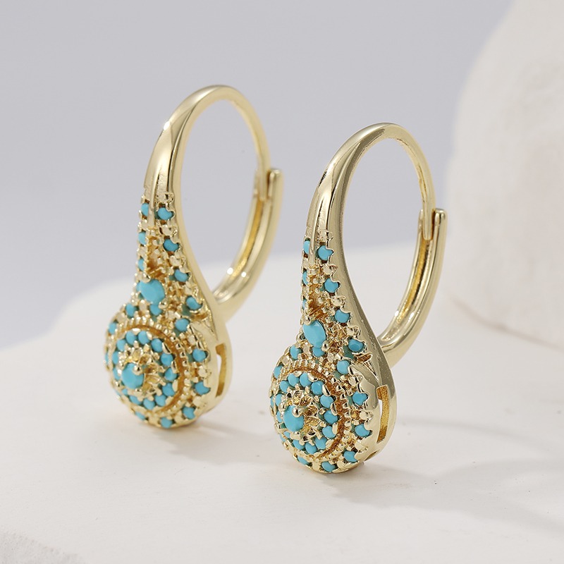 أقراط دائرية أنيقة مطلية بالذه - مراجعة Turquoise Stone Ring وسعره