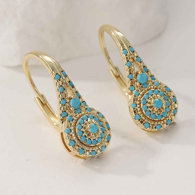 أقراط دائرية أنيقة مطلية بالذه - مراجعة Turquoise Stone Ring وسعره